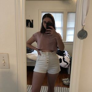White high-waisted Topshop denim shorts